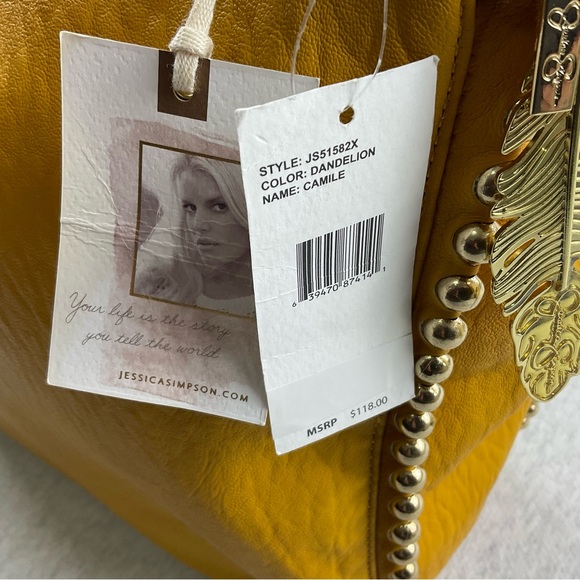 JESSICA SIMPSON CAMILE WOMEN’S BIG SHOULDER BAG COLOR: DANDELION WITH GOLD - Picture 14 of 16